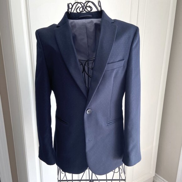 Next Boys’ Large Navy Blue Blazer – Tiny Dot Pattern, Look Sharp EUC - Picture 1 of 16